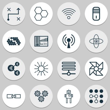 Icons Set öğrenme. Kablosuz iletişim, Bilgi Bankası, radyo dalgaları ve diğer öğeleri koleksiyonu. Ayrıca sivri uç, denetim, kovan gibi simgeler içerir.