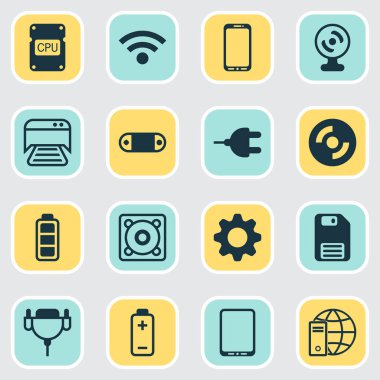 Bilgisayar simgeleri ayarlayın. Bağlayıcı, radyo kümesi, Internet ağ ve diğer öğeleri koleksiyonu. Ayrıca ses tam, Cd, gibi simgeler içerir.