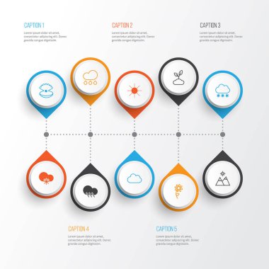 Doğa Icons Set. Bulut, soğuk iklim, bitki ve diğer öğeleri koleksiyonu. Ayrıca kar, güneş ışığı, deniz kabuğu gibi simgeler içerir.