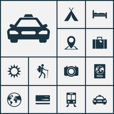 Keşif Icons Set. Mastercard, kamera, demiryolu taşıma ve diğer öğeleri koleksiyonu. Ayrıca simgeler Galerisi gibi güneş, konumu içerir.