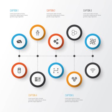 Robotik Icons Set. Bilgi bileşenleri, çözüm, algoritma illüstrasyon ve diğer öğeleri koleksiyonu. Ayrıca, illüstrasyon, soğutucu, çözüm gibi simgeler içerir.