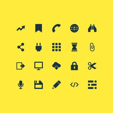 Kullanıcı simgeleri ayarlayın. Soket, monitör, uygulama ve diğer öğeleri koleksiyonu. Ayrıca kilit, ses, diyagram gibi simgeler içerir.