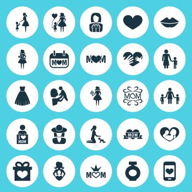 Anneler günü simgesi tasarım konsepti. 25 / gibi öğeleri tasarım, koku ve Mam ayarlayın. Güzel simgelerini oynayan anne ve dudakları.