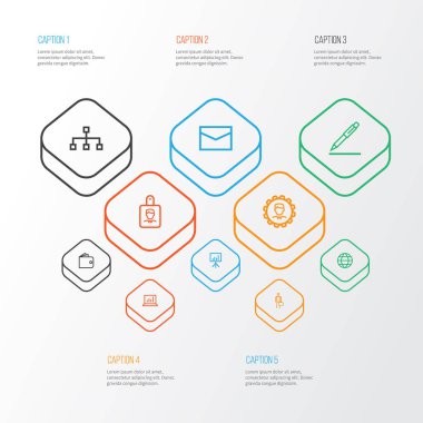 İş anahat simgelerini belirlemek. Yöneticisi, istatistik, posta ve diğer öğeleri koleksiyonu. Ayrıca masa, cüzdan, hiyerarşi gibi simgeler içerir.