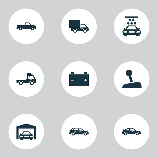 Auto Icons Set. Collectie Hatchback, vervoer, Accumulator en andere elementen. Ook symbolen zoals auto, accu, batterij. — Stockvector