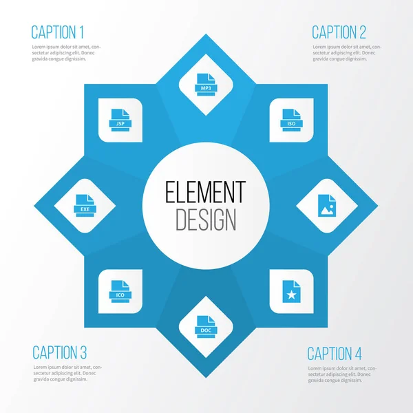 Typen-Symbole gesetzt. Sammlung von speziellen, ico, Platten und anderen Elementen. beinhaltet auch Symbole wie Sonderzeichen, Bild, Dokument. — Stockvektor