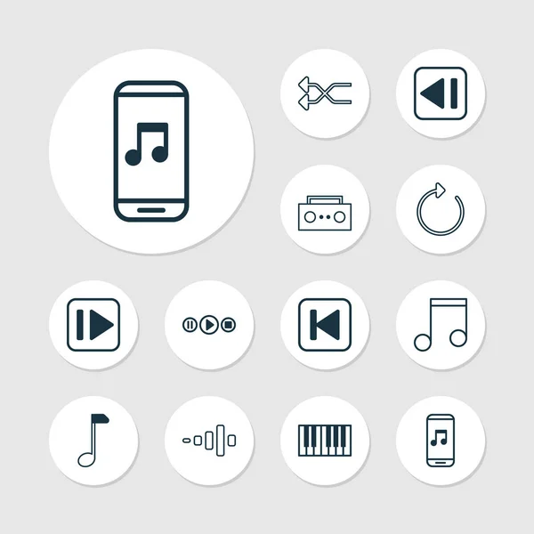 Conjunto de ícones multimídia. Coleção de Frequência, Clef, Run Song Back And Other Elements. Também inclui símbolos como cassete, repetir, aleatorizar . —  Vetores de Stock