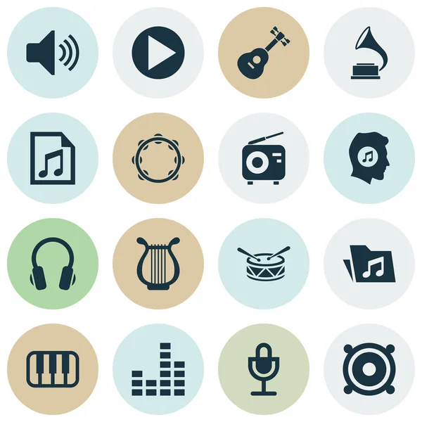 Audio Icons Set. Collectie van Dossier, File, fonograaf en andere elementen. Ook symbolen, zoals Volume, notitie, spelen. — Stockvector