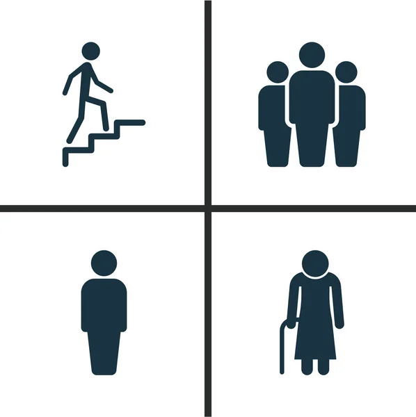 Conjunto de iconos de gente. Colección de escalera, anciana, miembro y otros elementos. También incluye símbolos como el viejo, equipo, escalera . — Vector de stock