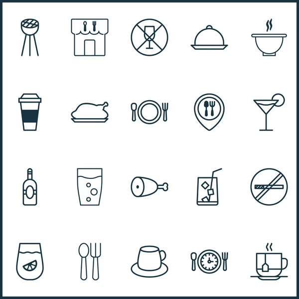 Eating Icons Set. Collection Of Coffee Cup, Bowl, Stop Smoke And Other Elements. Also Includes Symbols Such As Fork, Glass, Coffee. — Stock Vector