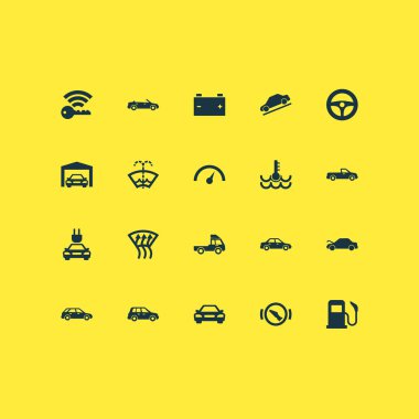 Otomatik Icons Set. Akümülatör, ön cam, Van ve diğer gibi simgeleri içerir.