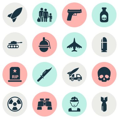 Savaş Icons Set. Silah, kaçak, mühimmat ve diğer gibi simgeleri içerir.