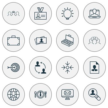 İş İkonları/Simgeleri ayarlayın. Küresel iş, Koçluk, akşam yemeği ve diğer gibi simgeleri içerir.