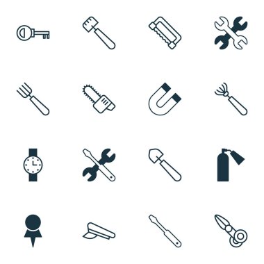 Ekipman Icons Set parola, polis şapkası, anahtar ve diğer Location öğeleri ile. İzole vektör çizim ekipmanları simgeler.