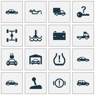 Araba Icons Set ile araba, araç, Dingil mesafesi ve tamir diğer öğeleri ile. İzole vektör çizim araba simgeler.