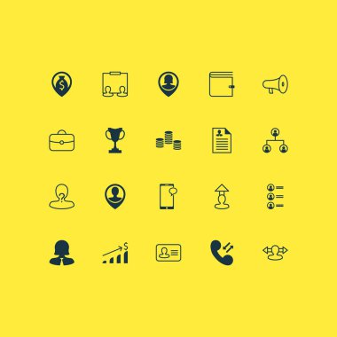 Gezinme, arama, para ve diğer hedef öğeleri ile insan simgeler kümesi. İzole vektör illüstrasyon insan simgeleri.