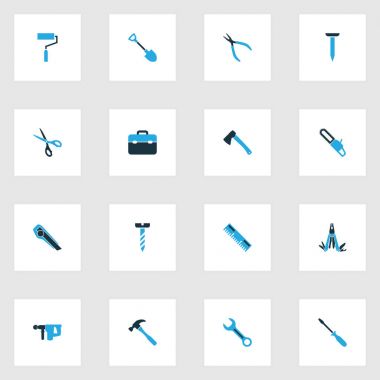 Handtools renkli simgeler dönüş-vida ile kazma, vida ve diğer kesici öğelerini ayarlayın. İzole vektör çizim Handtools simgeleri.