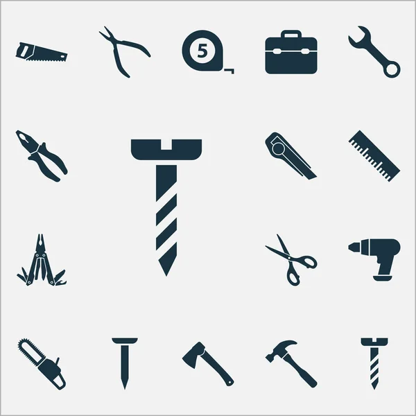 Reparatie Icons Set met liniaal, Meter, schaar en andere elementen van de reparatie. Geïsoleerde Vector Illustratie reparatie pictogrammen. — Stockvector