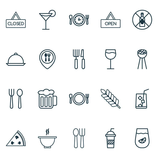 Cafe Icons Set With Platter, Cutlery, Cutlery and Other Cocktail Elements. Иконки Векторной Иллюстрации . — стоковый вектор