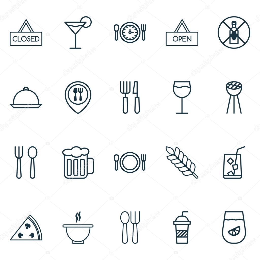 Cafe Icons Set With Platter, Cutlery, Cutlery And Other Cocktail Elements. Isolated Vector Illustration Cafe Icons.