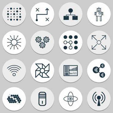 Makine Icons Set ile çözüm, Cyborg, kablosuz iletişim ve diğer hafiflik modu öğeleri ile. İzole vektör illüstrasyon makine simgeler.
