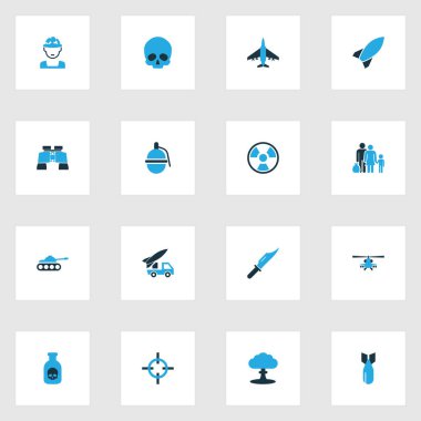 Ordu renkli simgeler öğeleri biyo tehlike, zehir, bıçak ve diğer biyolojik tehlike ile ayarlayın. İzole vektör çizim ordu simgeler.