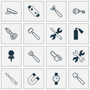 Parola, Harrow, alkali ve diğer Harrow öğelerle aparatı Icons Set. İzole vektör çizim cihazları simgeler.