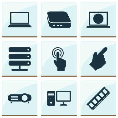 Bilgisayar simgeleri dinamik bellek, işaretçi, kişisel bilgisayar ve diğer veritabanı öğeleri ile ayarlayın. İzole vektör çizim bilgisayar simgeler.