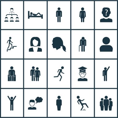 Merdiven, düşüşünü, kullanıcı ve diğer beyefendi öğeleri ile insan Icons Set. İzole vektör illüstrasyon insan simgeleri.