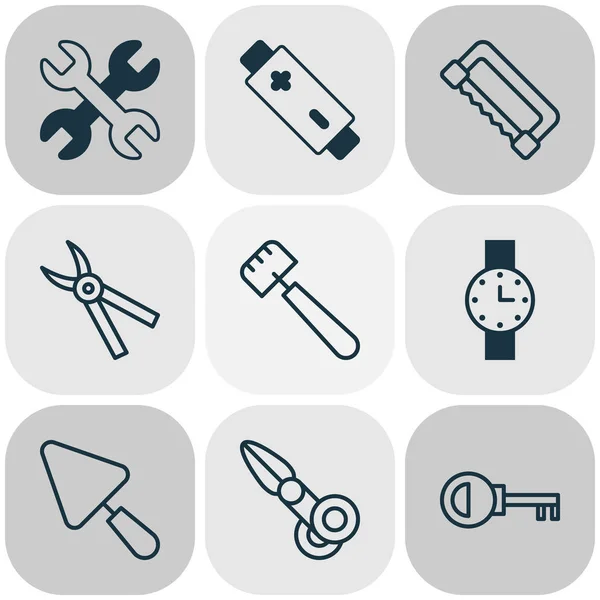 Ensemble d'icônes d'équipement avec mastic, pinces, mot de passe et autres éléments de tondeuses. Icônes isolées d'équipement d'illustration vectorielle . — Image vectorielle