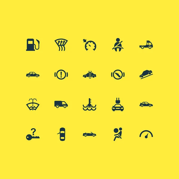 Conjunto de iconos de automóvil con modelo convertible, advertencia, vehículo y otros elementos de modelo convertibles. Ilustración vectorial aislada Iconos de automóviles . — Vector de stock