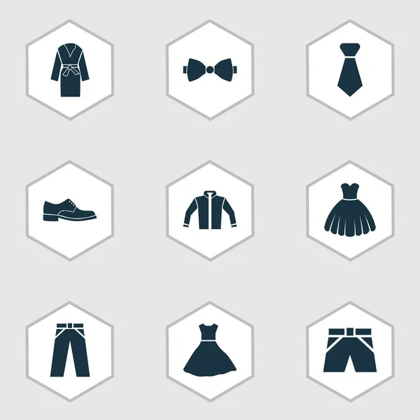 Clothes Icons Set With Necktie, Evening Gown, Sarafan And Other Pants Elements. Isolated Vector Illustration Clothes Icons. — Stock Vector