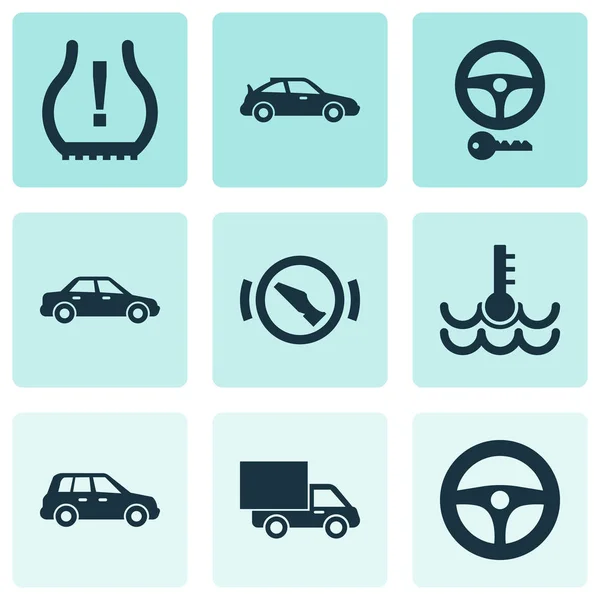 Αυτοκίνητο εικονίδια σετ με προειδοποίηση, Crossover, φορτηγών και άλλα στοιχεία του αυτοκινήτου. Απομονωμένη διανυσματικά εικονογράφηση αυτοκινήτου εικονίδια. — Διανυσματικό Αρχείο