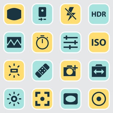 Görüntü simgeler ayarlama, fotoğraf ve diğer yıldırım öğeleri sıva ile ayarlayın. İzole vektör çizim görüntü simgeler.