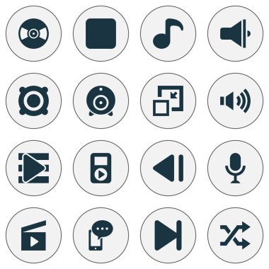 Multimedya simgeler megafon ile ayarla rastgele, karaoke karaoke öğeleri. İzole vektör çizim Multimedya simgeler.