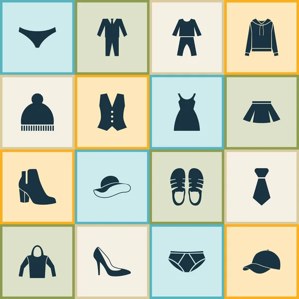 Ruha formális, hálóruha, ruha és egyéb női téli cipő készlet ikonok. Elszigetelt vektoros illusztráció ruha ikonok. — Stock Vector