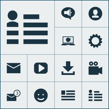 Resim, aşağı ok ve diğer megafon öğeleri kişisel veri ile Internet Icons set. İzole vektör çizim Internet simgeleri.