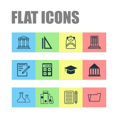 Eğitim simgeler ölçüm, Kütüphane, ev iş ve diğer cüzdanına öğeleri ile ayarlayın. İzole vektör çizim eğitim simgeler.