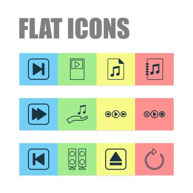 Ses kutsal kişilerin resmi belge, şarkı, şarkı UI ve diğer müzik kontrol elemanları aşağıdaki ayarla. İzole vektör çizim ses simgeler.