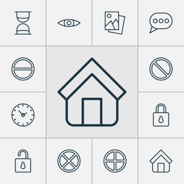 Seti ile zaman, kilidini açmak, çıkmak Internet simgeleri ve diğer ileti öğeleri kabarcık. İzole vektör çizim Internet simgeleri.