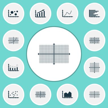 Grafikler, diyagramlar ve istatistik simgeleri kümesi. Kaliteli sembol koleksiyonu. Simgeler web, uygulama ve UI tasarımı için kullanılabilir.