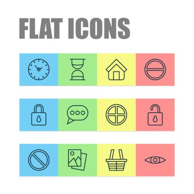 SafeGuard ile ayarla Internet simgeleri reddediyorum, Emlak ve diğer manzara fotoğraf öğeleri. İzole vektör çizim Internet simgeleri.