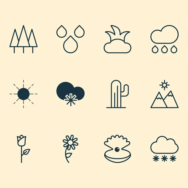 World icons set with sunflower, seashell, landscape elements. Изолированные векторные иконки мира . — стоковый вектор