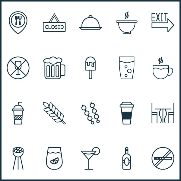 Restaurace ikony nastavit hůl grilování, nápoj, pšenice a další prvky, gril. Izolované vektorové ilustrace restaurace ikony. — Stockový vektor
