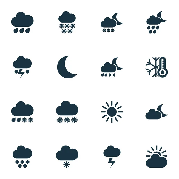 Воздушные иконки с каплей дождя, вспышкой, термометром и другими элементами дождевой капли. Изолированные векторные иконки воздуха . — стоковый вектор