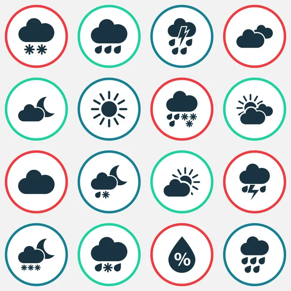 Iconos de aire establecidos con nevadas, humedad, luz de luna y otros elementos del sol. Iconos de aire de ilustración de vector aislado . — Archivo Imágenes Vectoriales