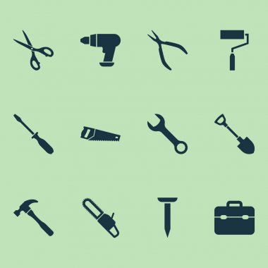 Araçlar Icons set, İngiliz anahtarı, dönüş-vida kazma ile ve diğer araç öğeleri. İzole vektör çizim araçları simgeler.