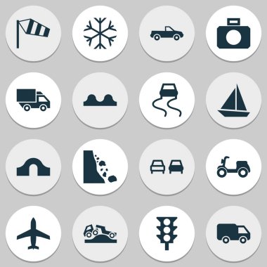 Ulaşım simgeler düzensiz şekilde, soğuk, van ve diğer cabriolet öğeleri ile ayarlayın. İzole vektör çizim ulaşım simgeler.