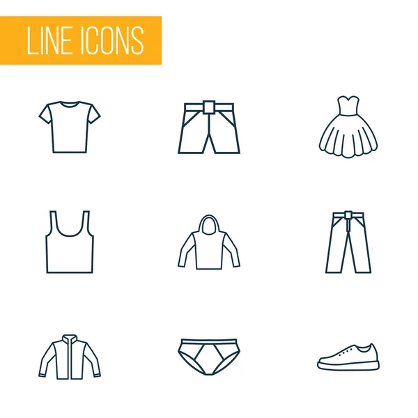 Iconos de vestir conjunto de estilo de línea con pantalones, calzoncillos, calzoncillos y otros elementos de vestir. Iconos de vestido de ilustración vectorial aislado . — Vector de stock