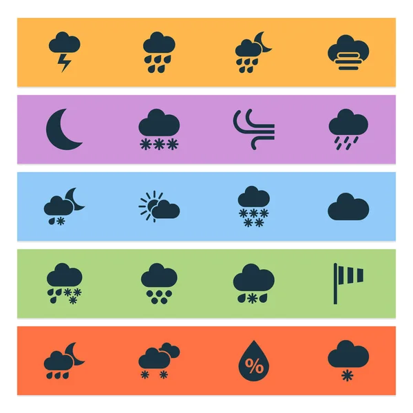 Icone dell'aria con elementi sinottici, diluvi, fiocchi di neve e altri elementi del fiocco di neve. Isolate icone aria vettoriale illustrazione . — Vettoriale Stock
